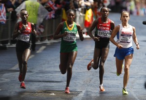 Athletes compete in the women's marathon final at the London 2012 Olympic Games at The Mall